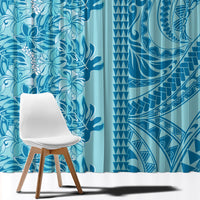 Cyan Hibiscus Monstera Seamless Kakau Hawaii Window Curtain LT14 - Polynesian Pride