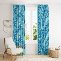 Cyan Hibiscus Monstera Seamless Kakau Hawaii Window Curtain LT14 - Polynesian Pride