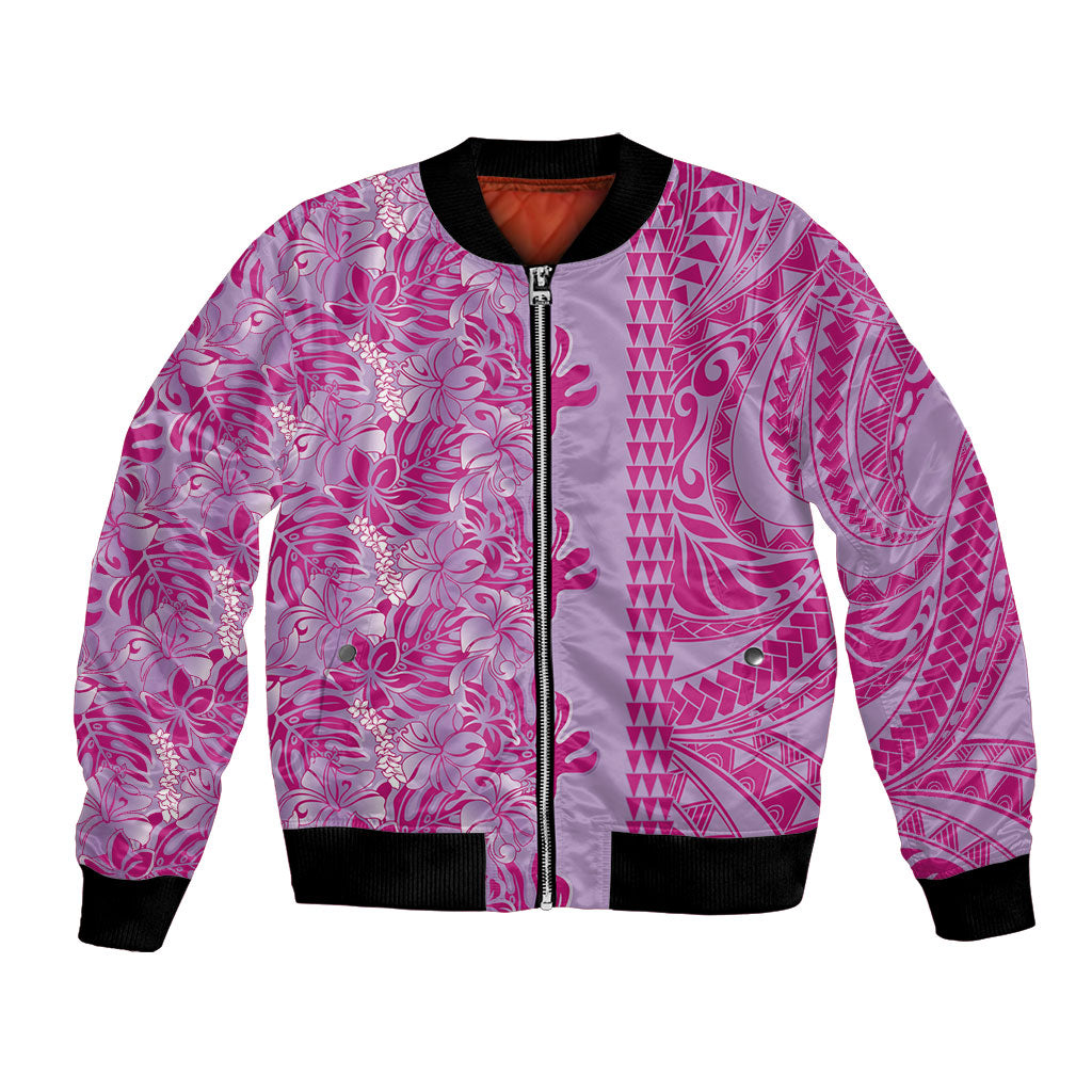 Purple Hibiscus Monstera Seamless Kakau Hawaii Bomber Jacket LT14 Unisex Purple - Polynesian Pride