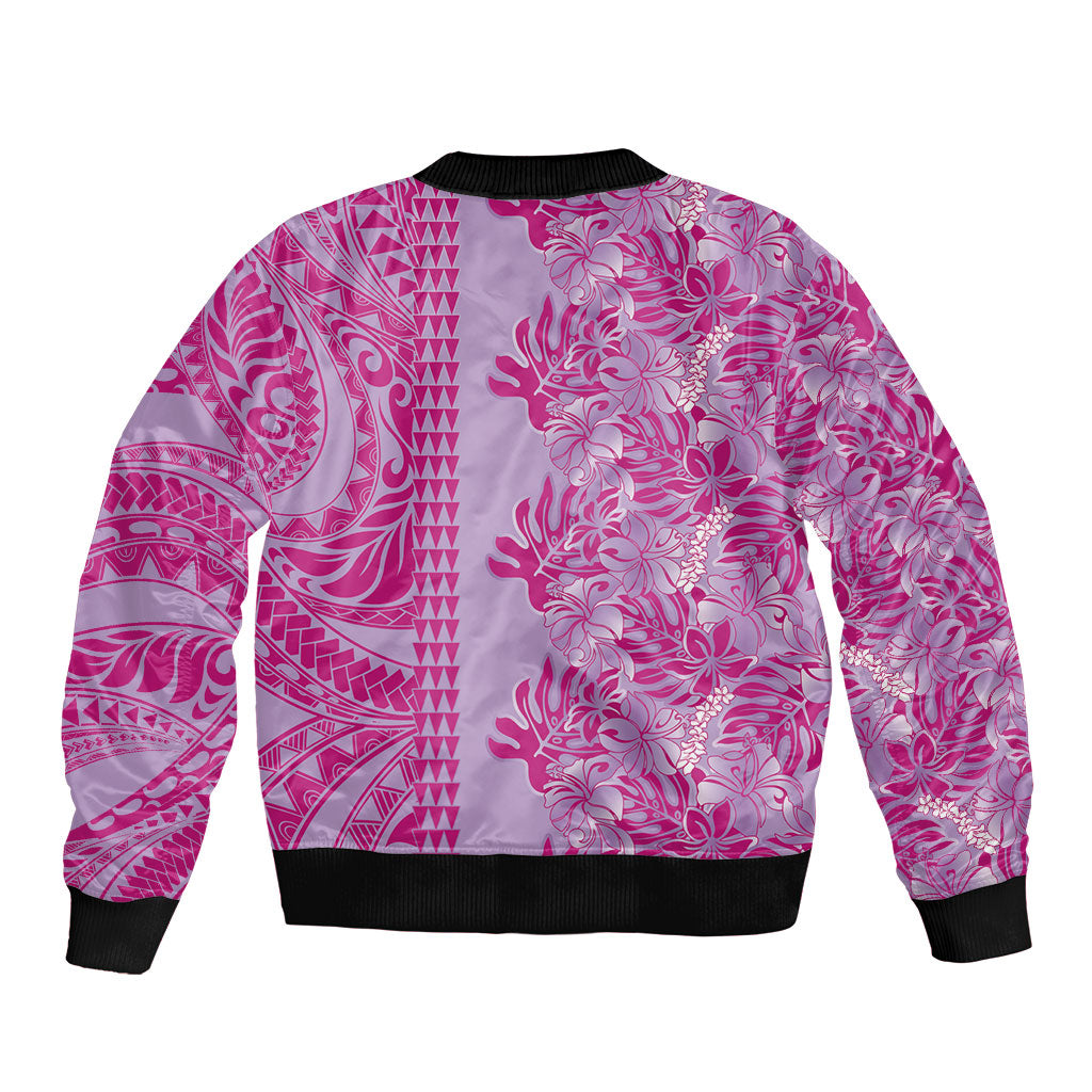 Purple Hibiscus Monstera Seamless Kakau Hawaii Bomber Jacket LT14 - Polynesian Pride