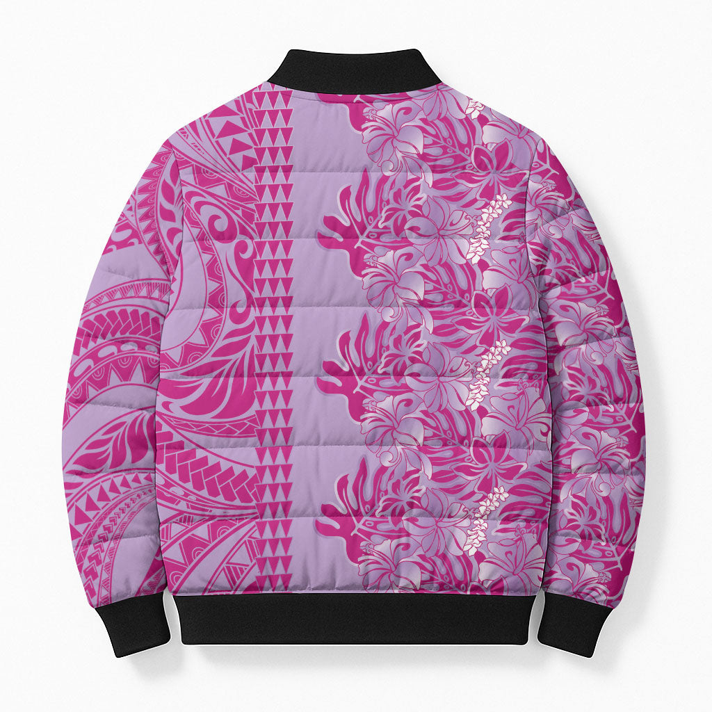 Purple Hibiscus Monstera Seamless Kakau Hawaii Bomber Puffer Jacket LT14 - Polynesian Pride