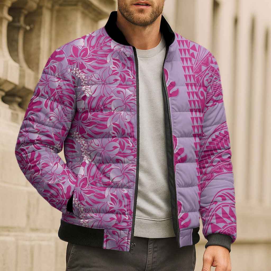 Purple Hibiscus Monstera Seamless Kakau Hawaii Bomber Puffer Jacket LT14 - Polynesian Pride