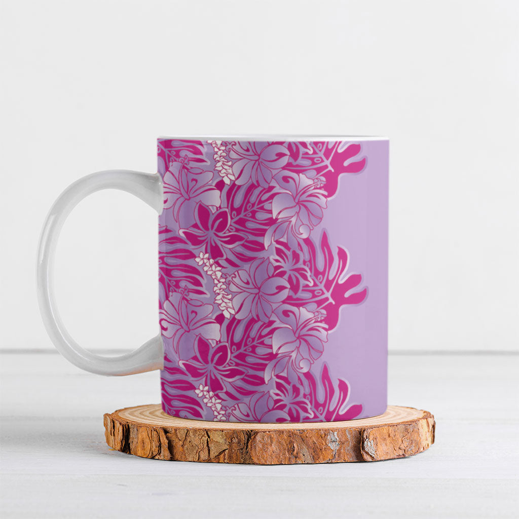 Purple Hibiscus Monstera Seamless Kakau Hawaii Ceramic Mug