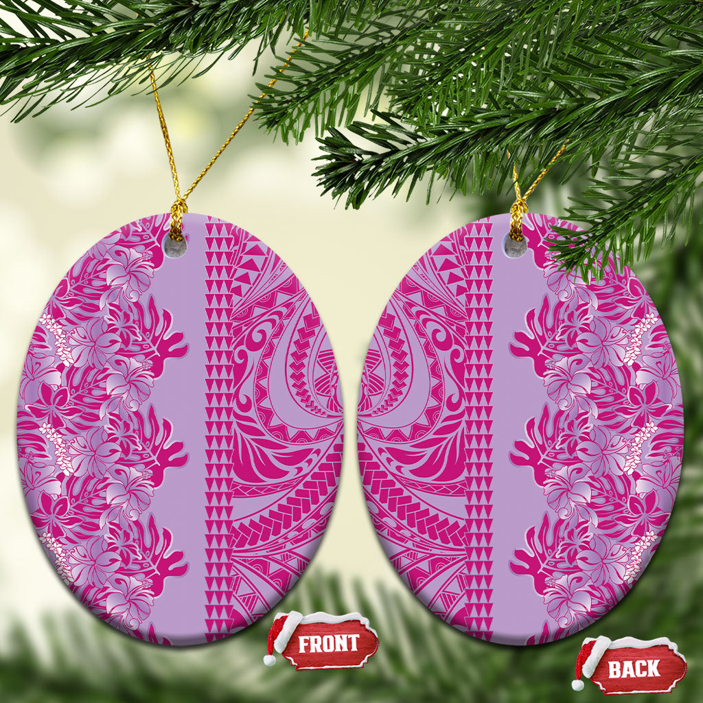 Purple Hibiscus Monstera Seamless Kakau Hawaii Ceramic Ornament LT14 Oval Purple - Polynesian Pride
