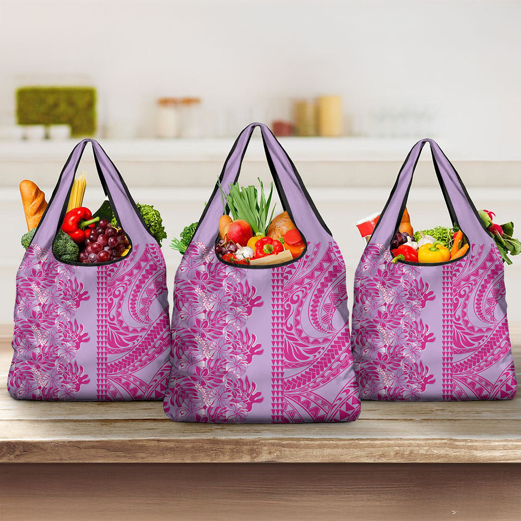Purple Hibiscus Monstera Seamless Kakau Hawaii Grocery Bag LT14 3-pack One Size Purple - Polynesian Pride