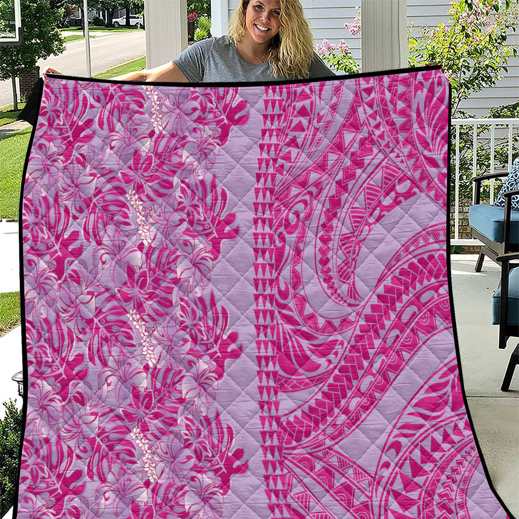 Purple Hibiscus Monstera Seamless Kakau Hawaii Quilt