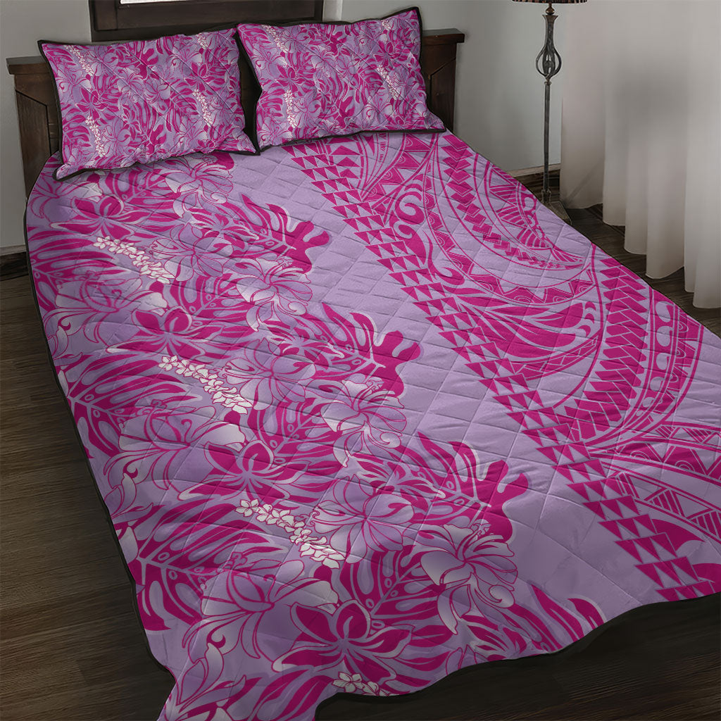 Purple Hibiscus Monstera Seamless Kakau Hawaii Quilt Bed Set LT14 Purple - Polynesian Pride
