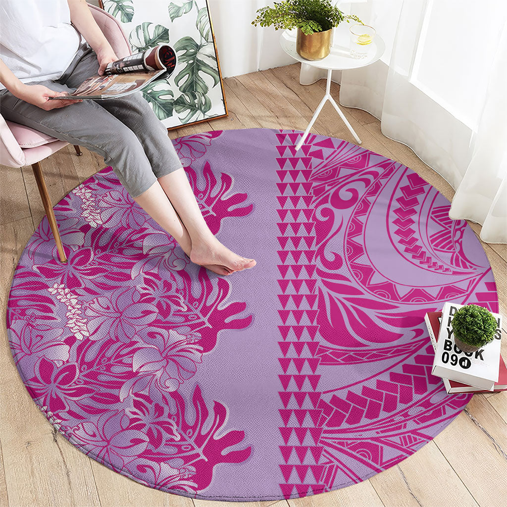 Purple Hibiscus Monstera Seamless Kakau Hawaii Round Carpet LT14 - Polynesian Pride