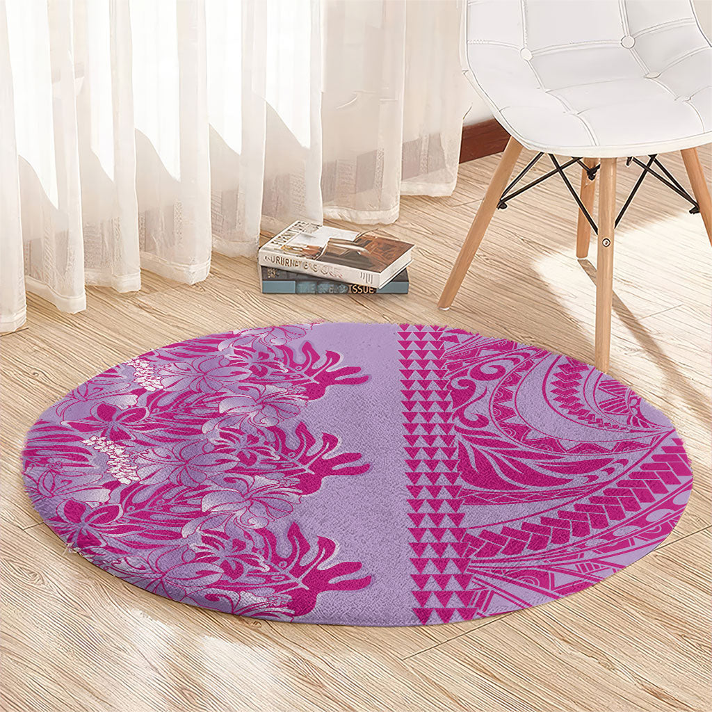 Purple Hibiscus Monstera Seamless Kakau Hawaii Round Carpet LT14 - Polynesian Pride