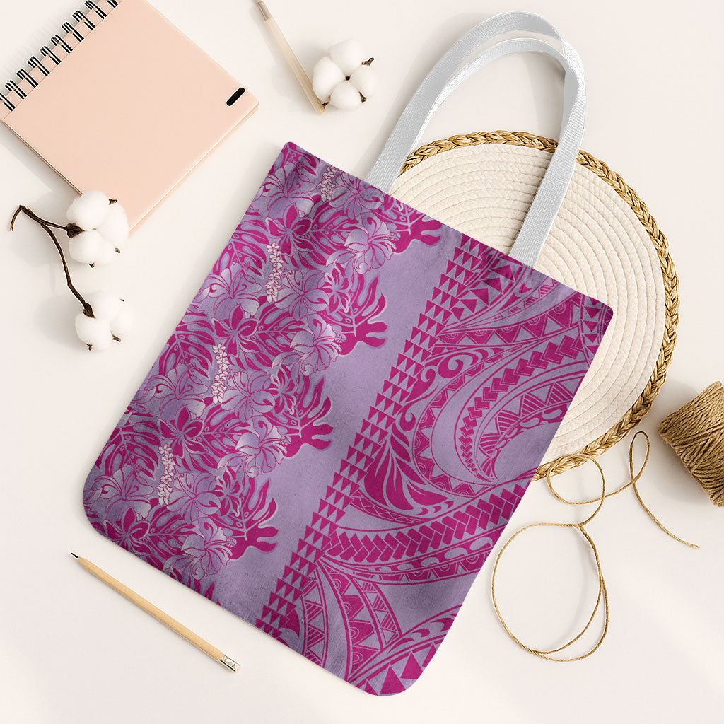 Purple Hibiscus Monstera Seamless Kakau Hawaii Tote Bag LT14 White Strap One Size Purple - Polynesian Pride