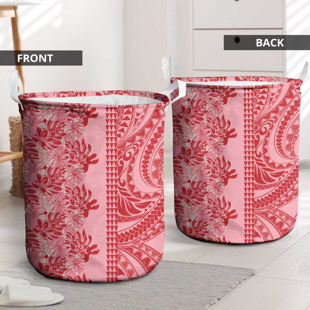 Red Hibiscus Monstera Seamless Kakau Hawaii Laundry Basket LT14 - Polynesian Pride