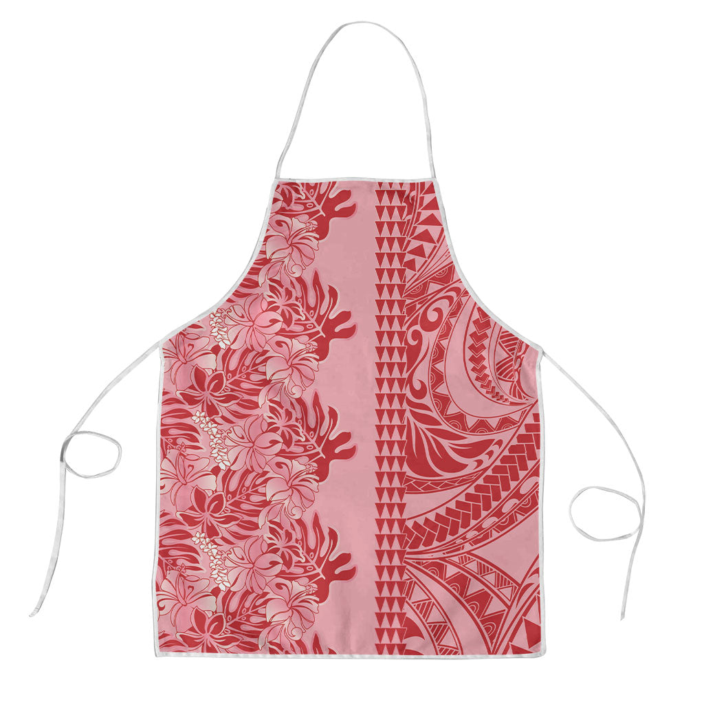 Red Hibiscus Monstera Seamless Kakau Hawaii Apron LT14 Red - Polynesian Pride