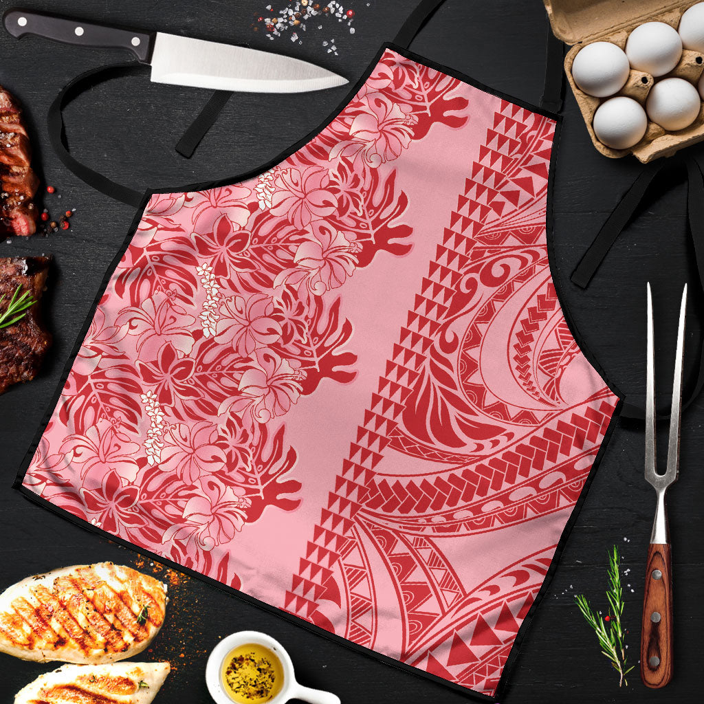 Red Hibiscus Monstera Seamless Kakau Hawaii Apron LT14 Red - Polynesian Pride