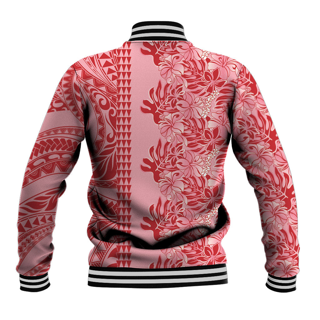Red Hibiscus Monstera Seamless Kakau Hawaii Baseball Jacket LT14 - Polynesian Pride