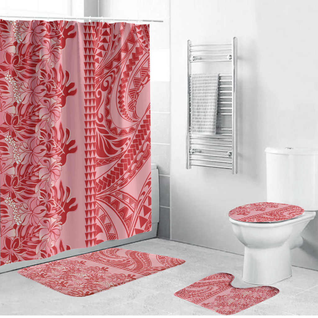 Red Hibiscus Monstera Seamless Kakau Hawaii Bathroom Set LT14 Bathroom Set (4 pcs) Red - Polynesian Pride