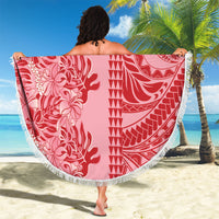 Red Hibiscus Monstera Seamless Kakau Hawaii Beach Blanket LT14 - Polynesian Pride