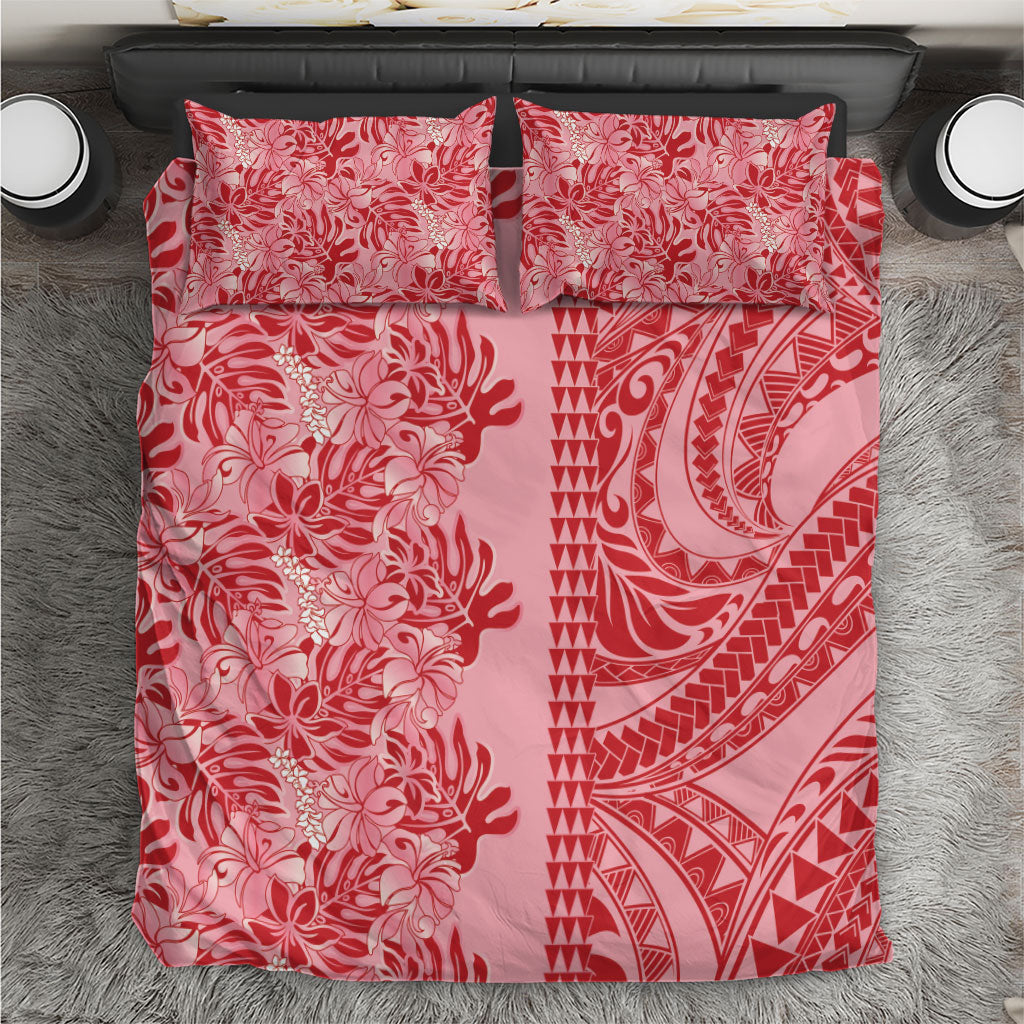 Red Hibiscus Monstera Seamless Kakau Hawaii Bedding Set LT14 Red - Polynesian Pride
