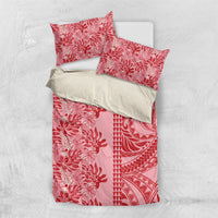 Red Hibiscus Monstera Seamless Kakau Hawaii Bedding Set LT14 US Twin 172cm x 218cm Red - Polynesian Pride