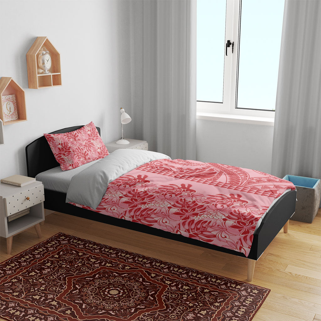 Red Hibiscus Monstera Seamless Kakau Hawaii Bedding Set LT14 - Polynesian Pride