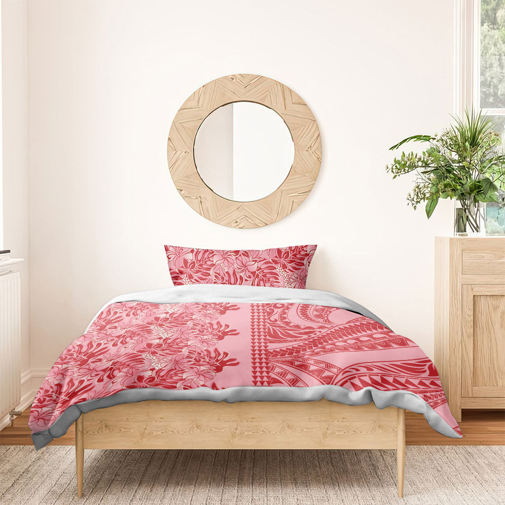 Red Hibiscus Monstera Seamless Kakau Hawaii Bedding Set LT14 - Polynesian Pride