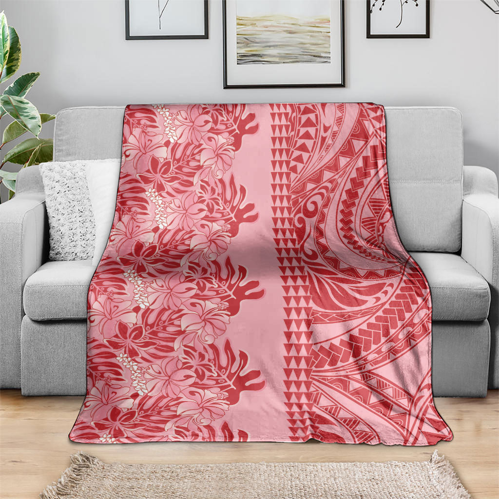 Red Hibiscus Monstera Seamless Kakau Hawaii Blanket LT14 - Polynesian Pride