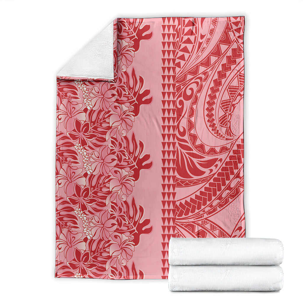 Red Hibiscus Monstera Seamless Kakau Hawaii Blanket LT14 - Polynesian Pride