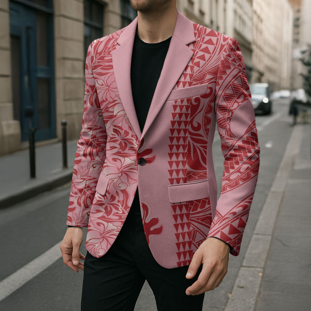 Red Hibiscus Monstera Seamless Kakau Hawaii Blazer LT14 - Polynesian Pride