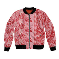 Red Hibiscus Monstera Seamless Kakau Hawaii Bomber Jacket LT14 Unisex Red - Polynesian Pride