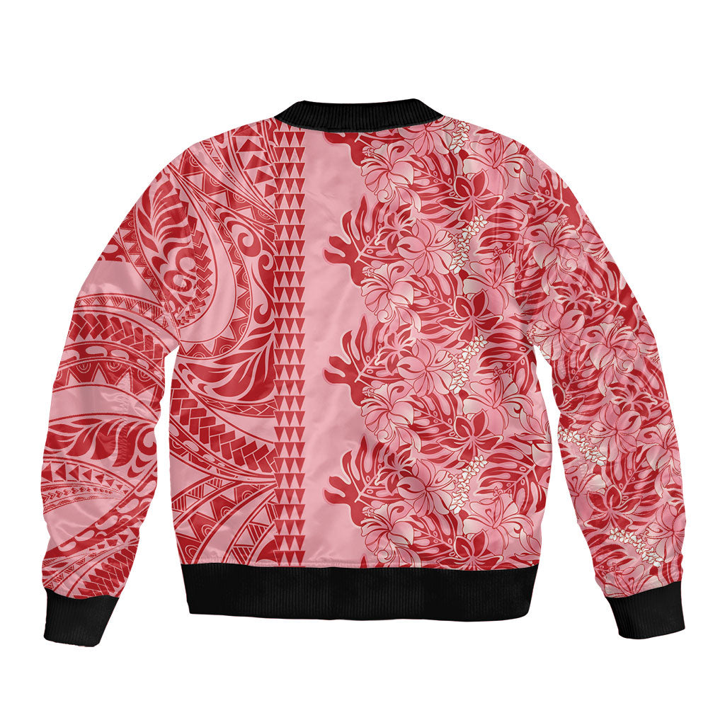 Red Hibiscus Monstera Seamless Kakau Hawaii Bomber Jacket LT14 - Polynesian Pride