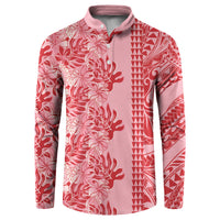 Red Hibiscus Monstera Seamless Kakau Hawaii Button Sweatshirt LT14 Red - Polynesian Pride