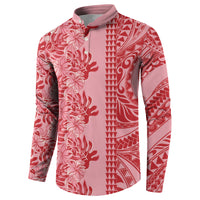 Red Hibiscus Monstera Seamless Kakau Hawaii Button Sweatshirt LT14 - Polynesian Pride