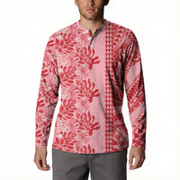 Red Hibiscus Monstera Seamless Kakau Hawaii Button Sweatshirt LT14 - Polynesian Pride