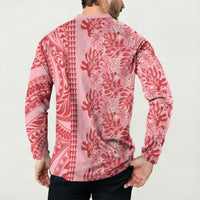 Red Hibiscus Monstera Seamless Kakau Hawaii Button Sweatshirt LT14 - Polynesian Pride