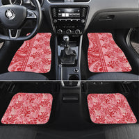 Red Hibiscus Monstera Seamless Kakau Hawaii Car Mats LT14 Set 4pcs Red - Polynesian Pride
