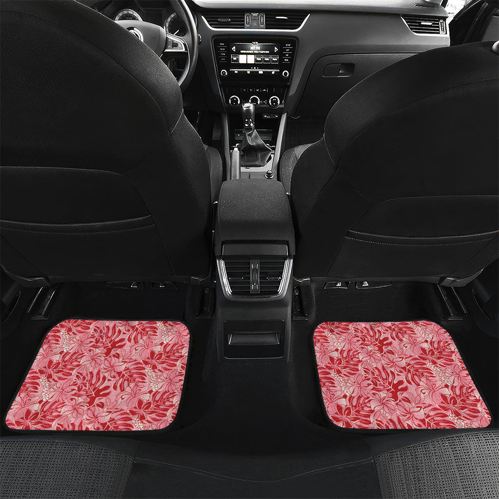 Red Hibiscus Monstera Seamless Kakau Hawaii Car Mats LT14 Set 2pcs - Back Red - Polynesian Pride