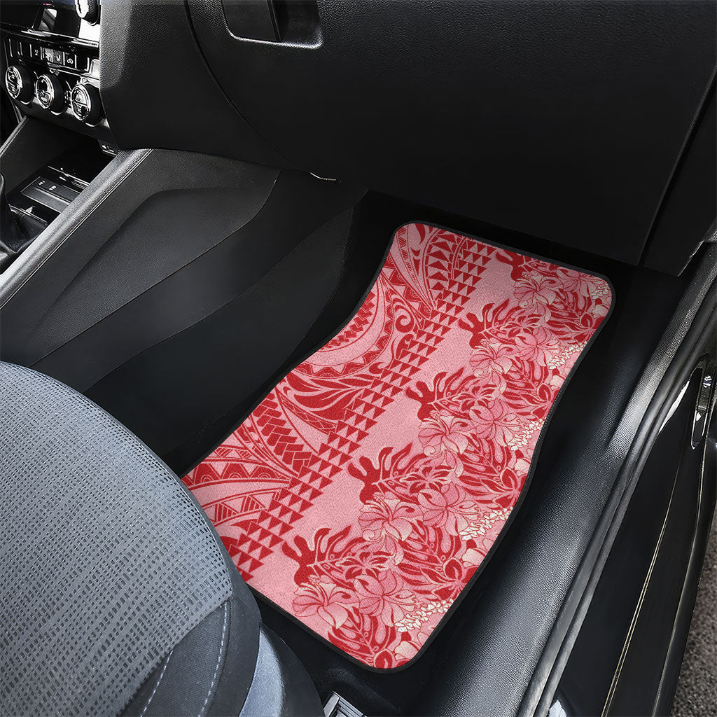 Red Hibiscus Monstera Seamless Kakau Hawaii Car Mats LT14 - Polynesian Pride