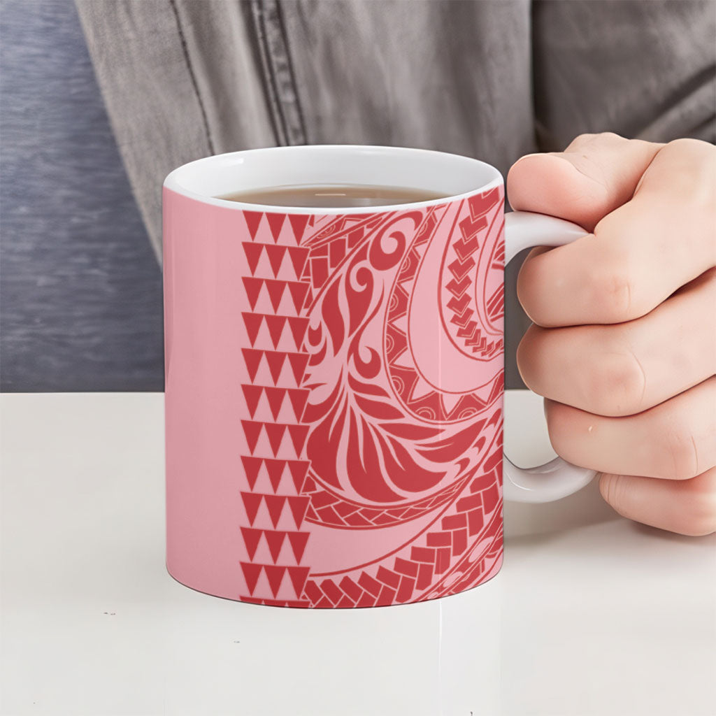 Red Hibiscus Monstera Seamless Kakau Hawaii Ceramic Mug LT14 - Polynesian Pride