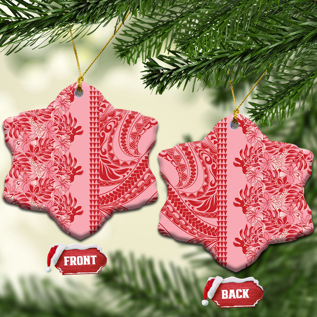 Red Hibiscus Monstera Seamless Kakau Hawaii Ceramic Ornament