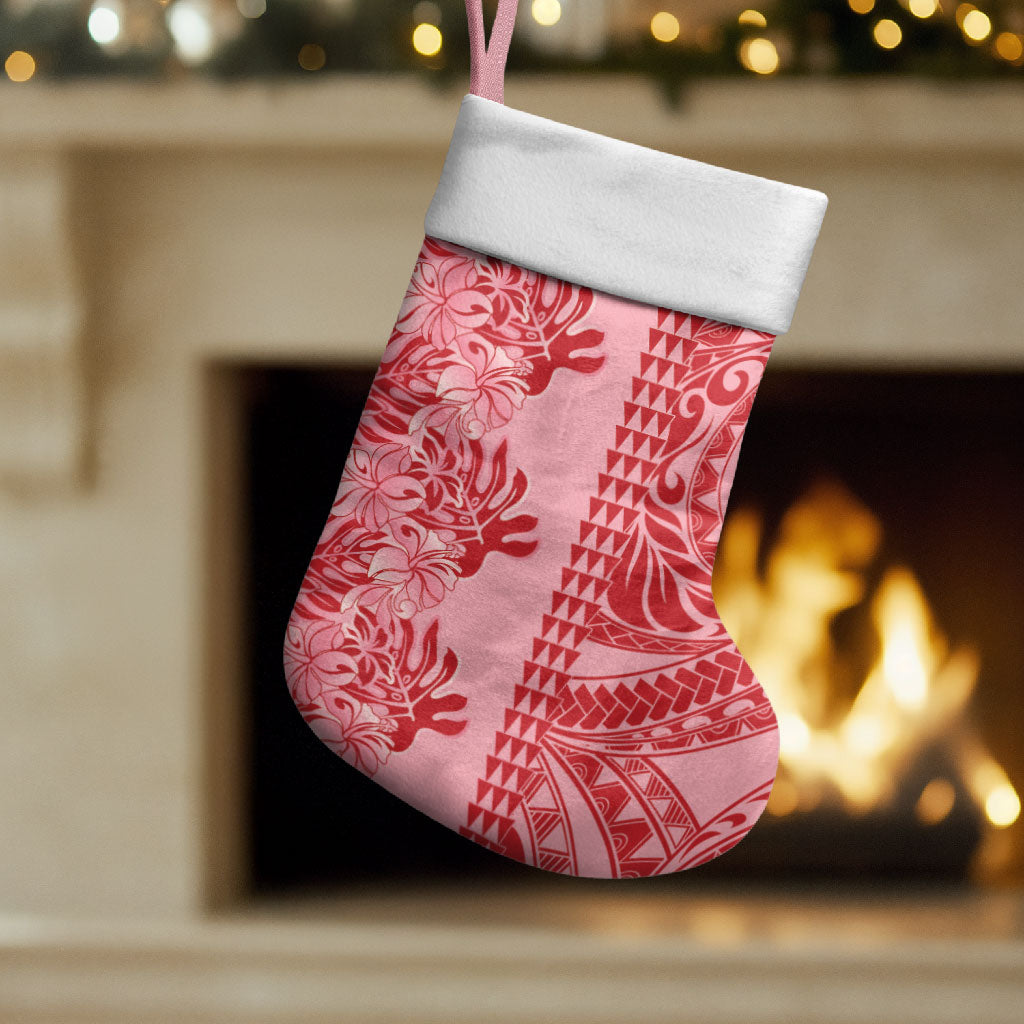Red Hibiscus Monstera Seamless Kakau Hawaii Christmas Stocking