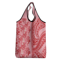 Red Hibiscus Monstera Seamless Kakau Hawaii Grocery Bag LT14 - Polynesian Pride