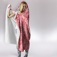 Red Hibiscus Monstera Seamless Kakau Hawaii Hooded Blanket LT14 - Polynesian Pride