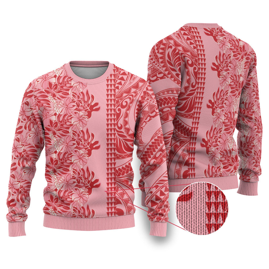 Red Hibiscus Monstera Seamless Kakau Hawaii Ugly Christmas Sweater