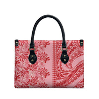 Red Hibiscus Monstera Seamless Kakau Hawaii Leather Bag LT14 - Polynesian Pride