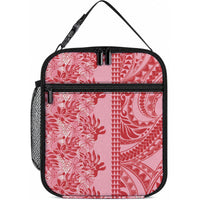 Red Hibiscus Monstera Seamless Kakau Hawaii Lunch Bag LT14 10.2 × 8.3 × 4.3 inch Red - Polynesian Pride