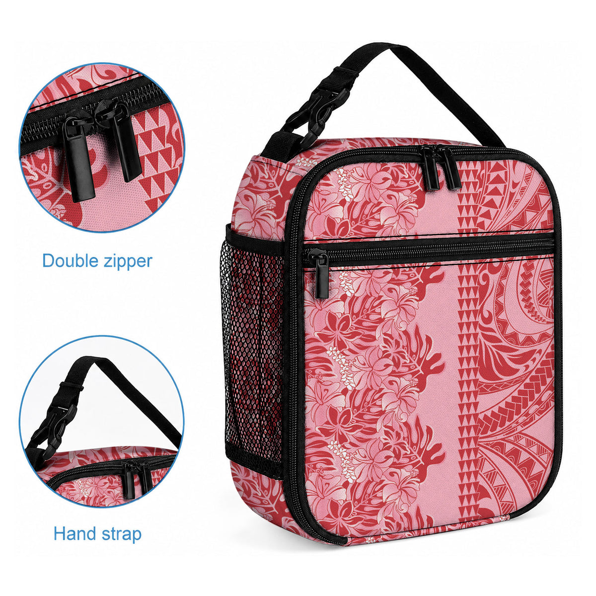 Red Hibiscus Monstera Seamless Kakau Hawaii Lunch Bag LT14 - Polynesian Pride