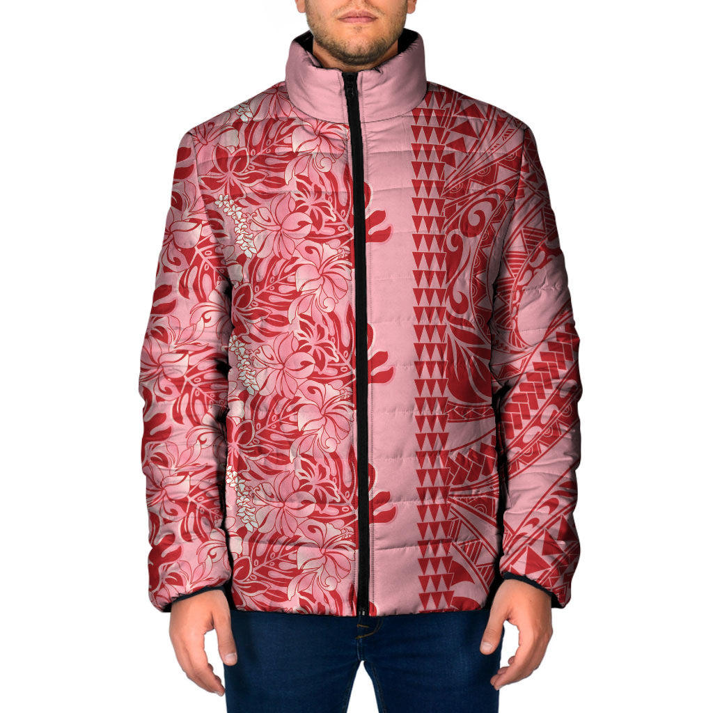 Red Hibiscus Monstera Seamless Kakau Hawaii Padded Jacket LT14 Men Red - Polynesian Pride