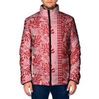 Red Hibiscus Monstera Seamless Kakau Hawaii Padded Jacket LT14 Men Red - Polynesian Pride