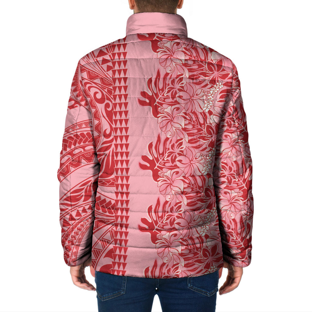 Red Hibiscus Monstera Seamless Kakau Hawaii Padded Jacket LT14 - Polynesian Pride