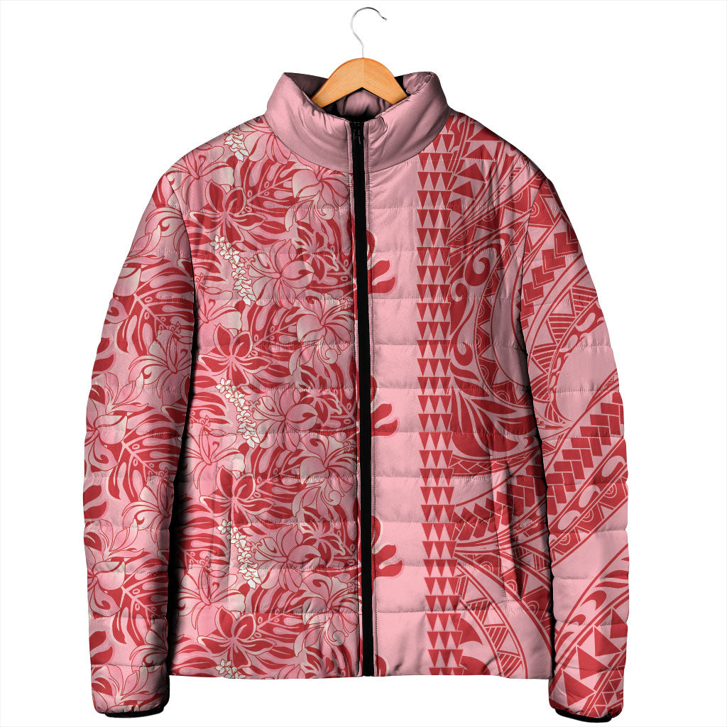 Red Hibiscus Monstera Seamless Kakau Hawaii Padded Jacket LT14 - Polynesian Pride