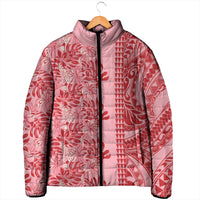 Red Hibiscus Monstera Seamless Kakau Hawaii Padded Jacket LT14 - Polynesian Pride